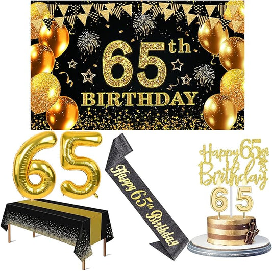 65th Birthday Decorations Men Women with 65th Birthday Banner Black