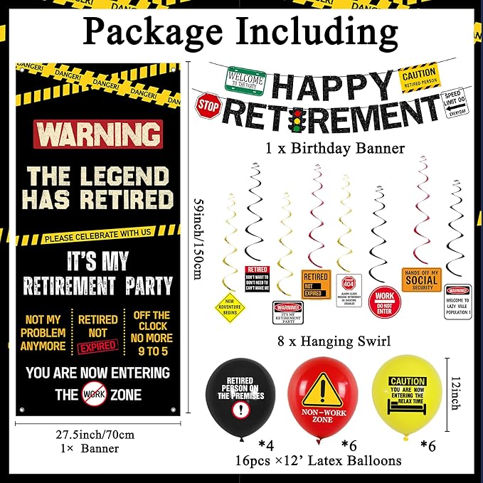 Retirement Decorations Men Women Caution Logos Happy Retirement