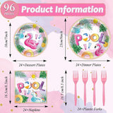 96Pcs Pink Pool Party Plates and Napkins Summer Beach Birthday Party