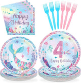 96Pcs 4th Mermaid Birthday Party Decorations Castle Mermaid 4th