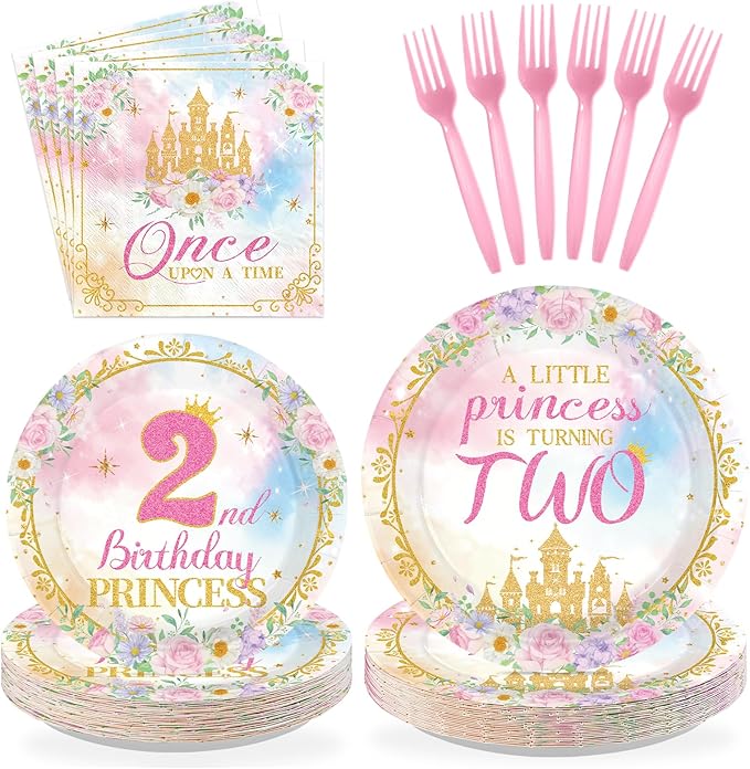 96Pcs Princess 2nd Birthday Party Decorations for Girls A Little