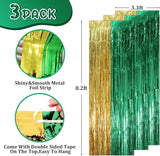 Voircoloria 3 Pack 3.3 x 8.2 ft Green and Gold Foil Fringe Backdrop