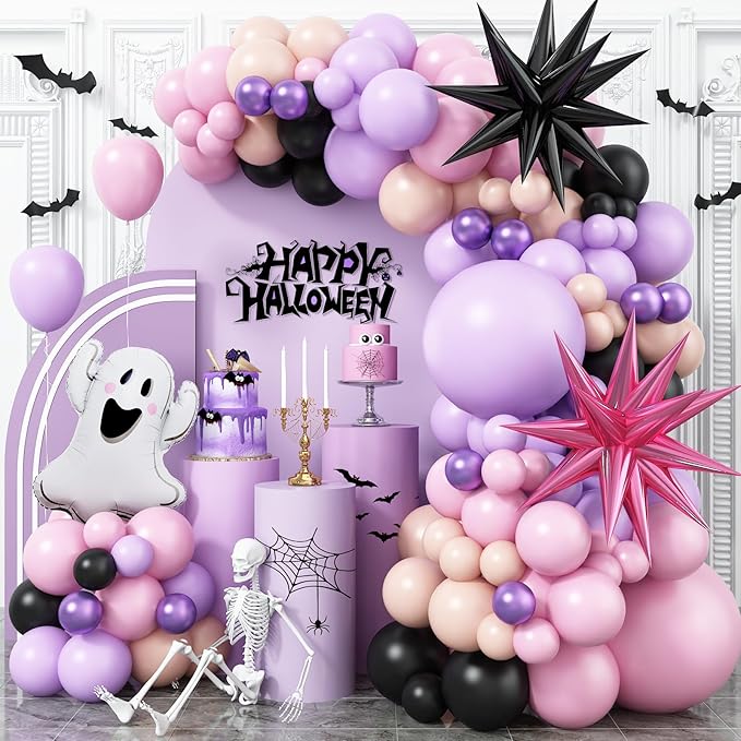 Pastel Halloween Balloon Arch Kit Purple Pink Orange Black Balloons