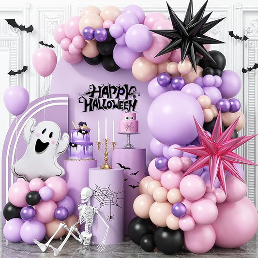 Pastel Halloween Balloon Arch Kit Purple Pink Orange Black Balloons
