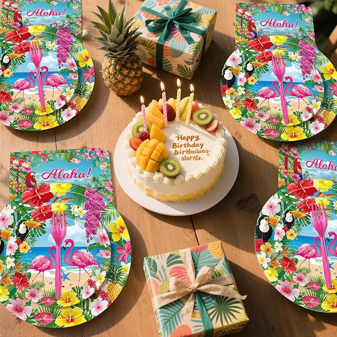 100 Pcs Tropical Aloha Flamingo Birthday Party Supplies Set Serves