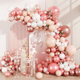 147PCS Rose Gold Balloon Garland Arch Kit Pearl Rose Gold Metallic