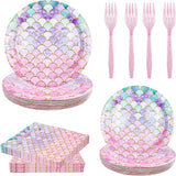 120 Pieces Mermaid Scale Birthday Party Tableware Set Includes