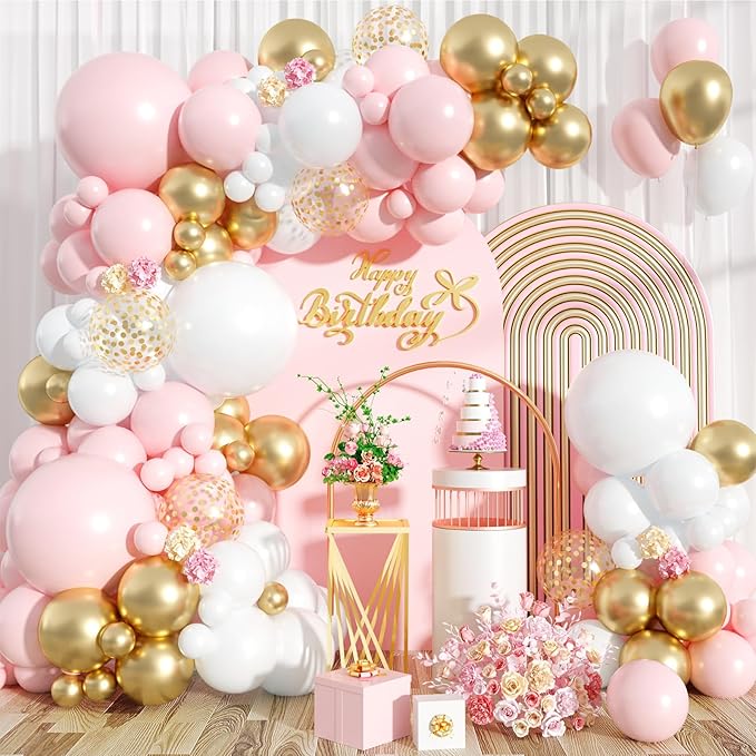 Pink and White Balloon Arch Kit 121PCS Pink and Gold Balloon Garland