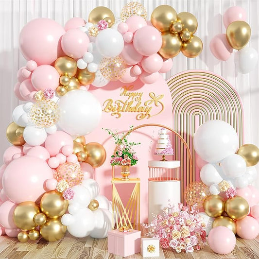 Pink and White Balloon Arch Kit 121PCS Pink and Gold Balloon Garland