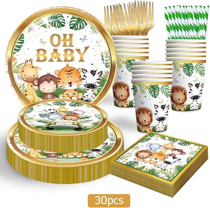 cocomigo 300PCS Safari Baby Shower Decorations 30 Safari Theme