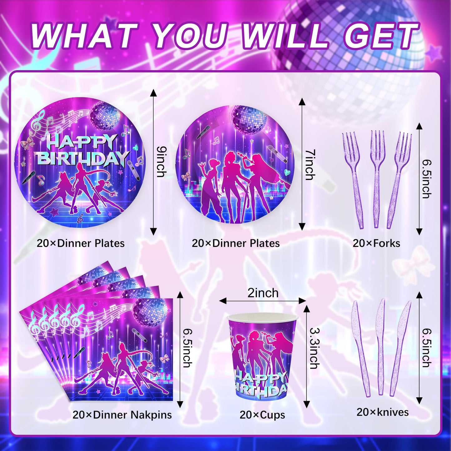 120 PCS Kpop Party Supplies Including 20 Plates 20 Paper Cups and 20