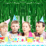 2 Pack Green Tinsel Curtain Party Backdrop, 3.2Ft x 8.2Ft Metallic