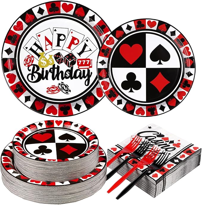 200PCS Casino Party Decorations Poker Plates and Napkins Disposable