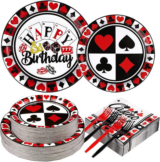 200PCS Casino Party Decorations Poker Plates and Napkins Disposable