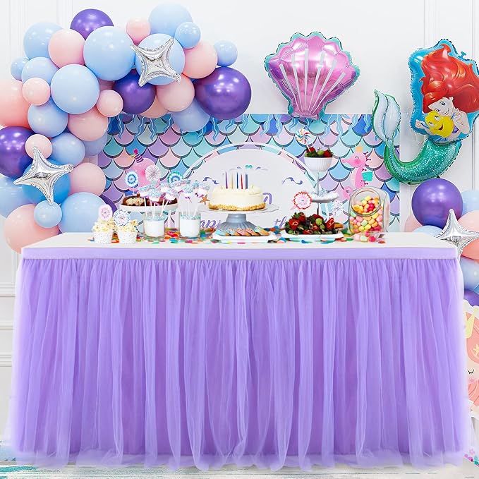 Purple Tulle Table Skirt Baby Shower Table Cloth for Rectangle