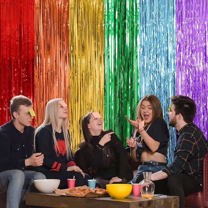 2 Pack Rainbow Party Backdrop Streamers Decorations Colorful Foil