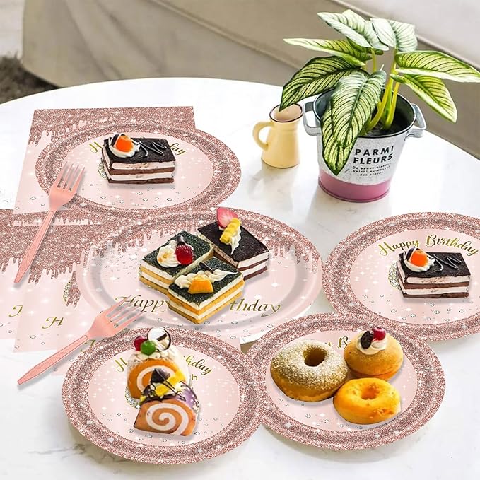 24 Sets 4th Rose Gold Birthday Party Decrations for Girls 4 Birthday