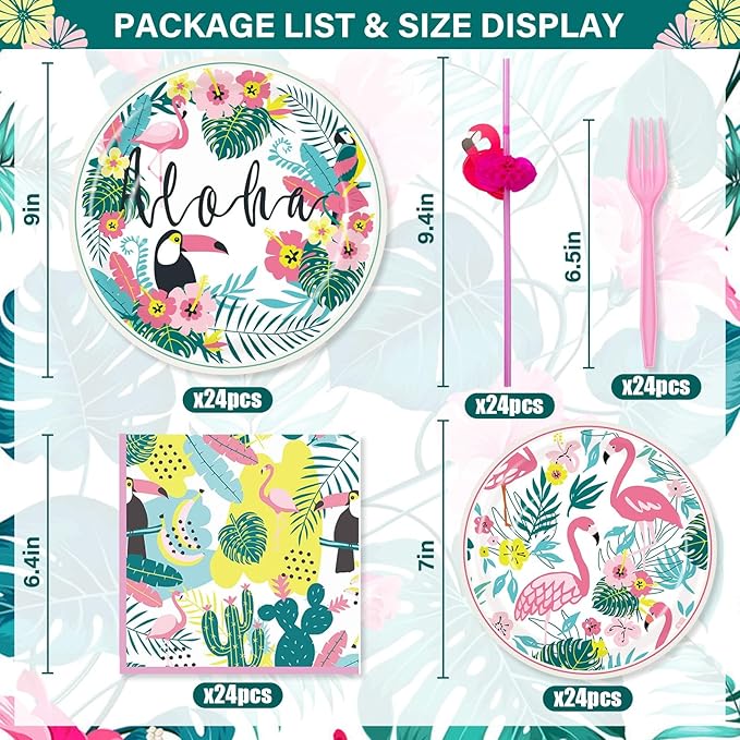 Hawaiian Luau Party Decorations Plates and Napkins Set Flamingo