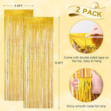 Voircoloria 2 Pack Laser Gold Foil Fringe Backdrop Curtains, Tinsel