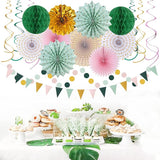 Sage Green Pink Gold Party Decorations 33pcs Kits Tissue Pom Poms