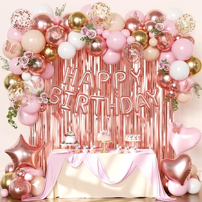Rose Gold Birthday Decorations Gold Pink Peach White Balloons