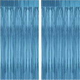 2 Pack Lake Blue Foil Fringe Curtains Tinsel Backdrop, 3.2Ft x 8.2Ft