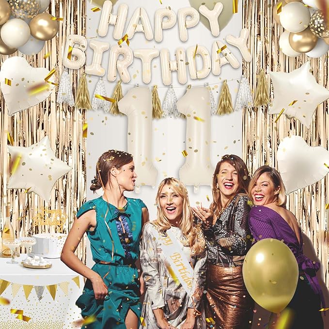 11th Birthday Decorations for Girls, White and Gold 11 Boho Birthday