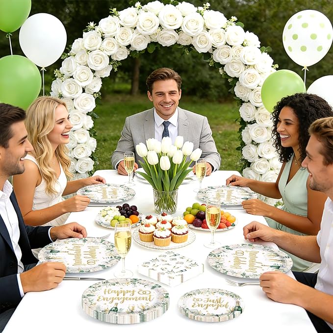 96Pcs Happy Engagement Party Decorations Watercolor Eucalyptus
