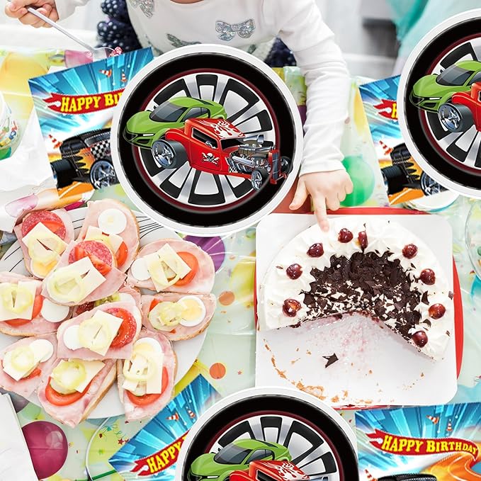 50Pcs Race Car Tableware Dinnerware Set Disposable Hot Car Wheels