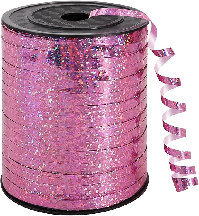 BEISHIDA 500 Yards Pink Ribbon Crimped Curling, Balloon String Shiny