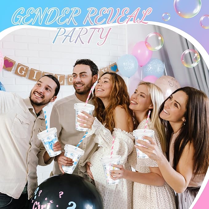 50 Pcs Gender Reveal Cups Gender Reveal Party Supplies 12 oz Party