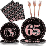 96 Pcs 65th Birthday Plates and Napkins Party Supplies Happy 65th