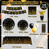 148 Pcs Black and Gold Party Decorations 16 Guests Black and Gold