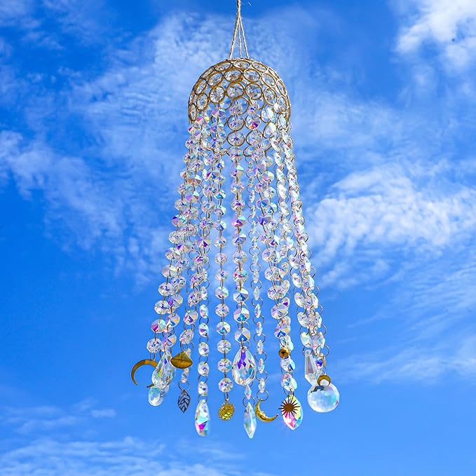 16.7" Chandelier Wind Chimes Crystal Suncatcher Window Hanging Sun