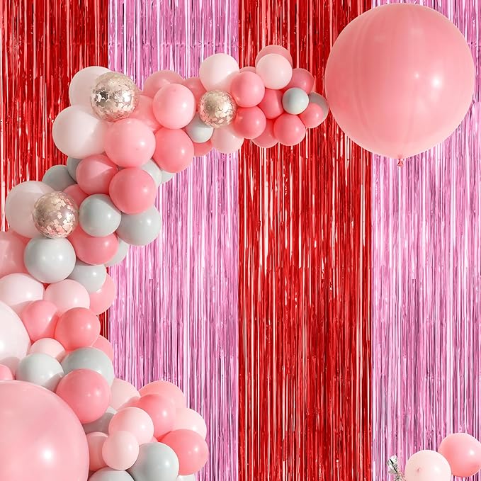 2 Pack Backdrop Curtains, 3.28 Feet x 7.05 Feet Red Pink Backdrop,