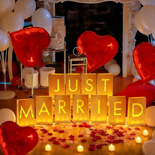 Just Married Luminary Paper Bags with LED Tea Lights Flameless