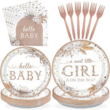 96pcs Boho Baby Shower Party Decorations Boho Hello Baby Girl Pink