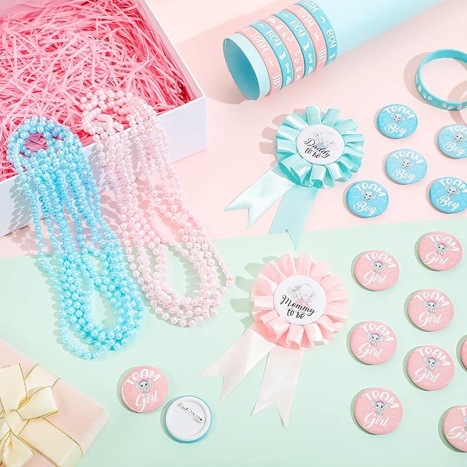 92 Pieces Gender Reveal Party Favors 30 Button Pins 30