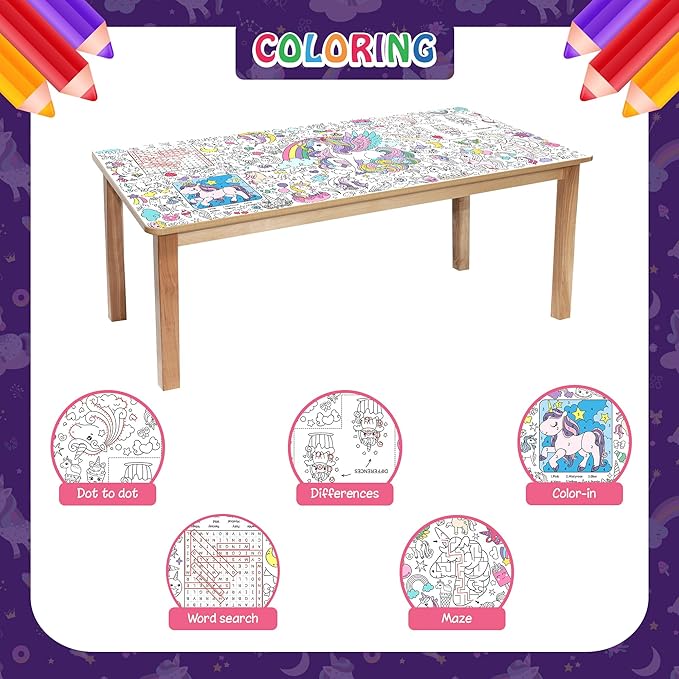 Unicorn Coloring Tablecloth for Kids Magical 30x72 Inch Poster with