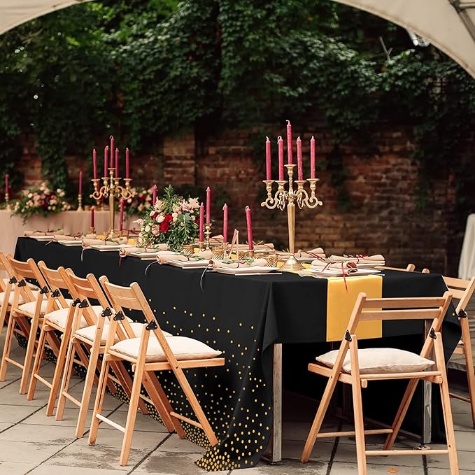 12Pack Disposable Plastic Tablecloths and Satin Table Runner Set