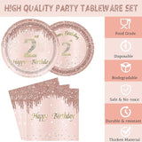 24 Sets 2nd Rose Gold Birthday Party Decrations for Girls 2 Birthday