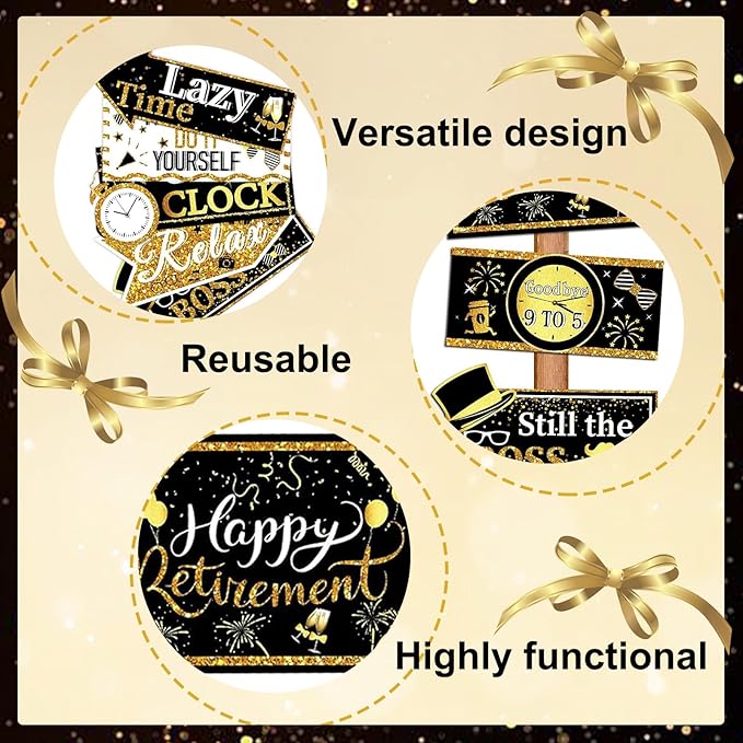 Black Gold Happy Retirement Banner Sign Directional Retired Yard