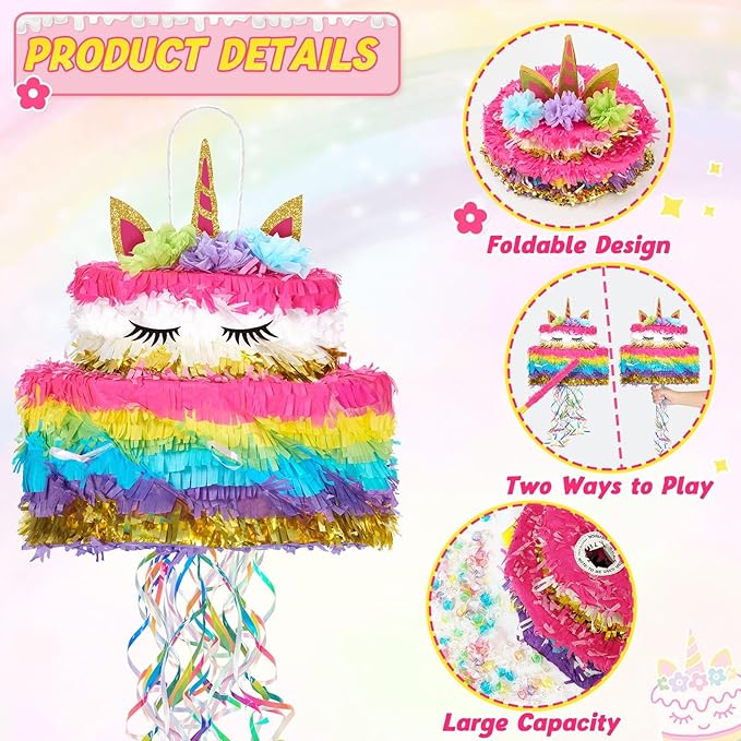 Unicorn Cake Piñata Foldable Unicorn Party Decorations Pink Girl