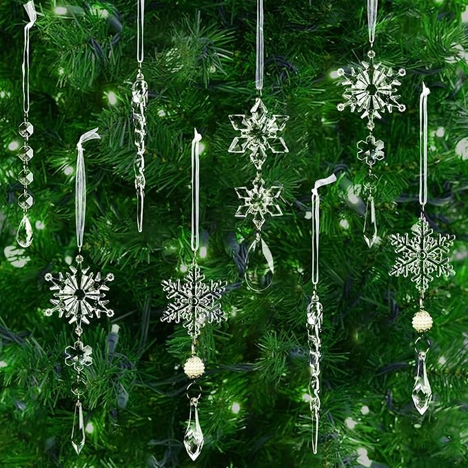 18pcs Christmas Tree Decoration Crystal Ornaments - Hanging Acrylic Ch