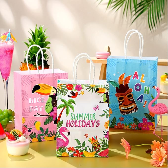 24 Pcs Summer Hawaiian Party Favor Bags Tropical Goodie Gift Paper