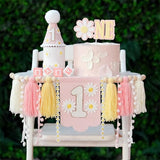 Pink Daisy Baby First Birthday Party Decorations Blue High Chair