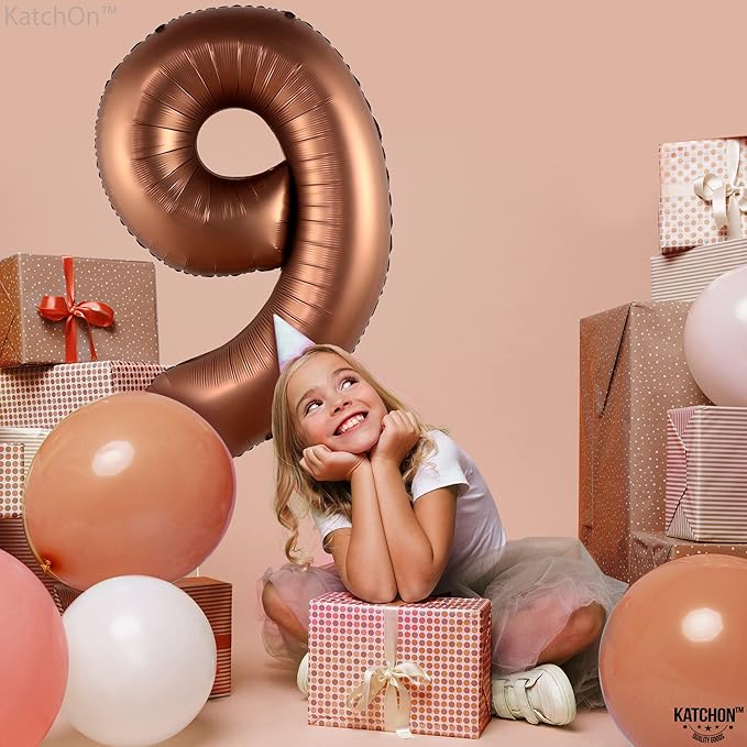 KatchOn, Giant Coffee Brown Number 9 Balloon - 40 Inch | Foil 9