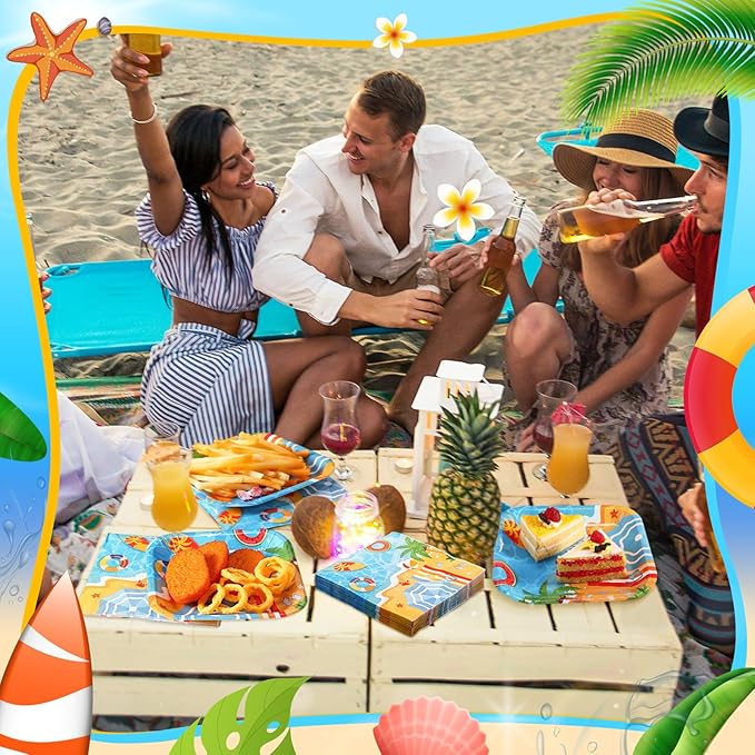 72 Pcs Pool Party Plates and Napkin Serve 36 7 Square Paper Dessert