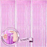 Voircoloria 3 Pack 3.3 x 8.2 ft Pastel Purple Foil Fringe Backdrop