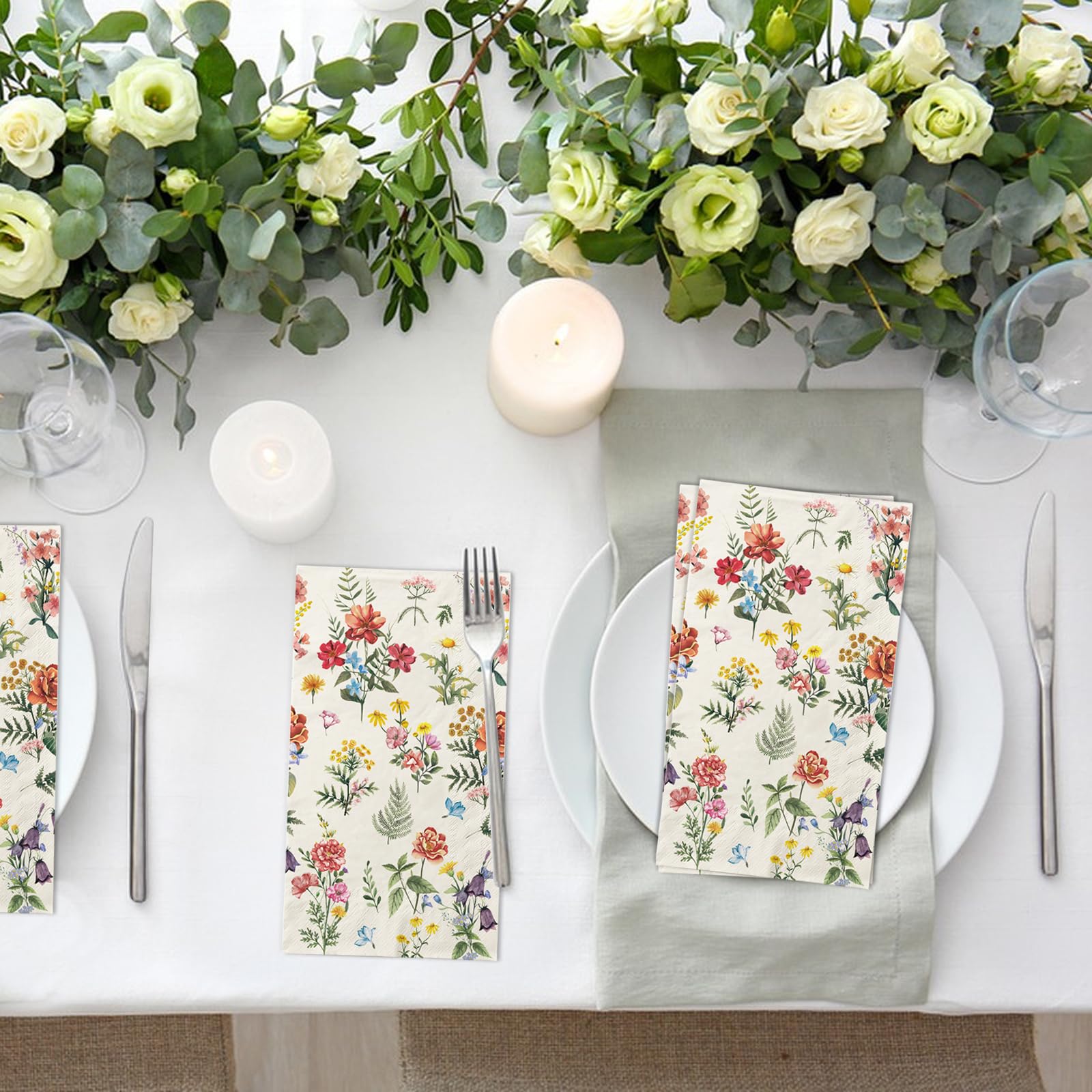 100 Flower Napkins Watercolor Floral Vintage Wild Flower Disposable